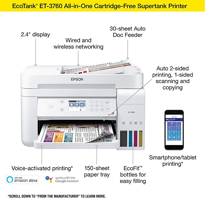 Epson EcoTank ET-3760 All-in-One Cartridge-Free Supertank Printer